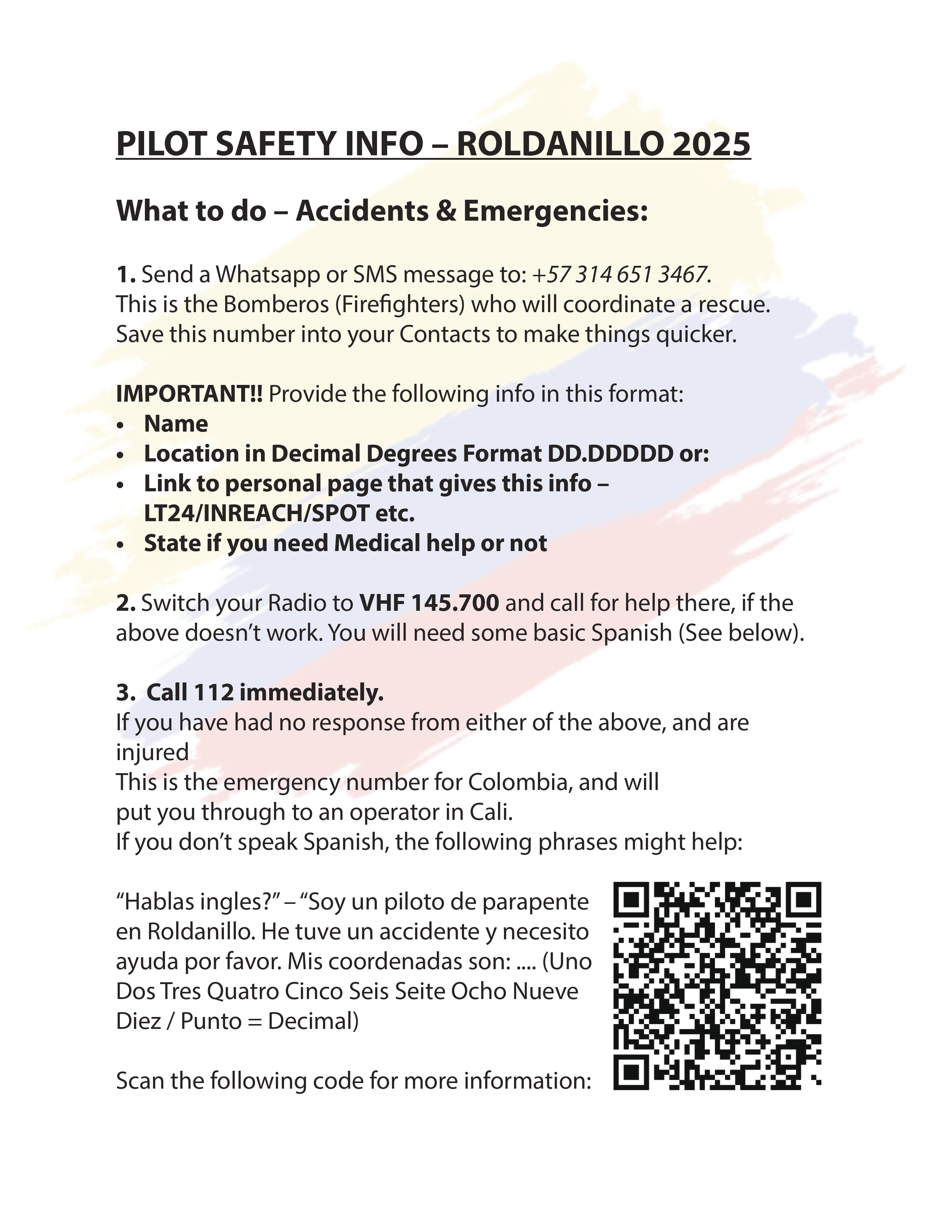 Pilot Safety Info - Roldanillo Colombia
